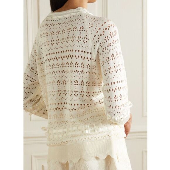 Simone Rocha Bow-detailed Scalloped Open-knit Sweater - Cream, $750 E22 - Picture 3 of 11